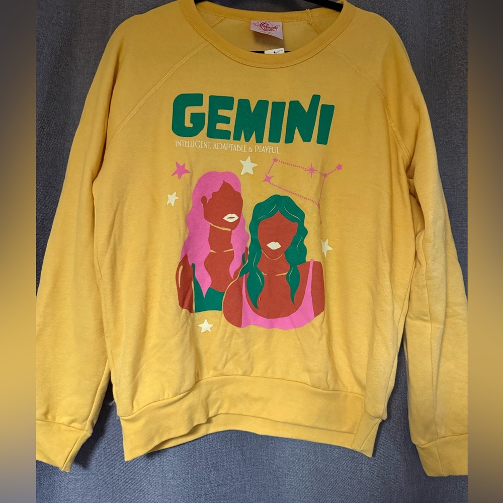 Anthropologie Midnight Rider Yellow Gemini Graphic Sweatshirt Medium NWT